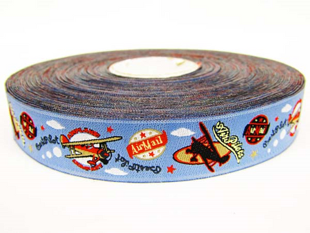 Taśma 20mm żakard SAMOLOT granatowa