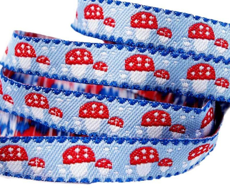 Taśma 12mm żakard GRZYBEK błękitna