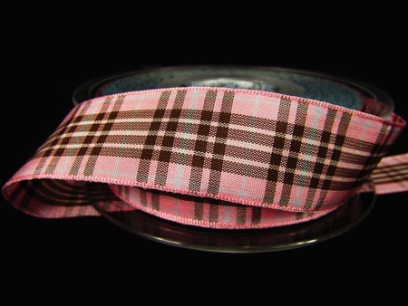 Wstążka 25mm kratka BLACKBERRY róż