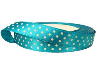 Wstążka 12mm atłas KROPKA turkus