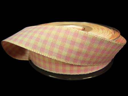 Wstążka 25mm kratka RUSTIC GINGHAM róż