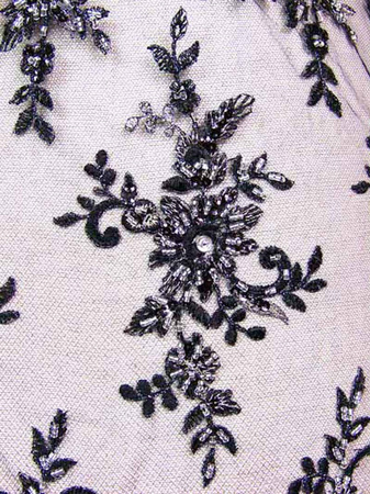 Koronka 130cm tiulowa haft z koralikiem czarna