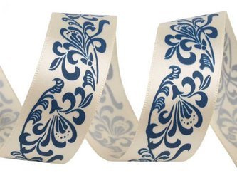 Wstążka 25mm atłas KWIATY granat