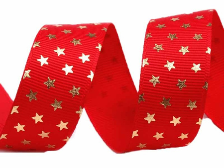 Wstążka 20mm ryps GWIAZDKA czerwona