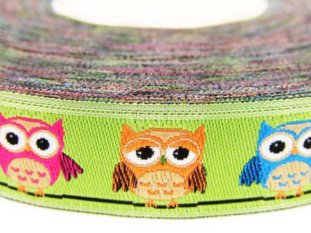Taśma 15mm żakard SÓWKA pistacja