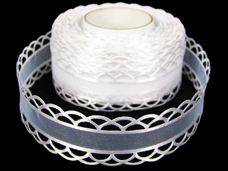 Wstążka 25mm organtyna KORONKA biała