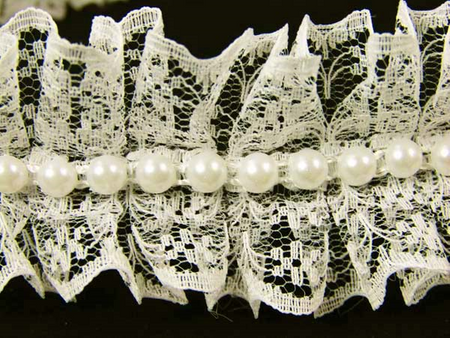 Taśma 4cm plisa koronka & perła ecru