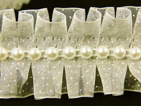 Taśma 4,5cm plisa organtyna & perła ecru