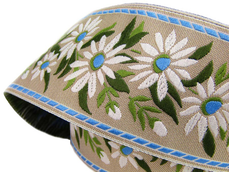 Taśma 50mm żakard KWIAT niebieska