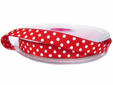 Wstążka 10mm ryps dwustronna KROPECZKA czerwona