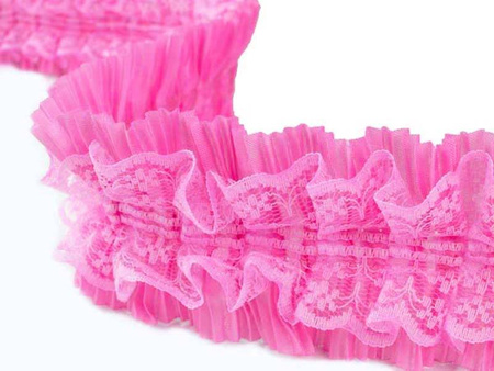 Taśma 5cm plisa koronka & tafta róż
