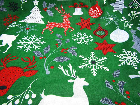 Płótno bawełniane motyw świąteczny zielony
