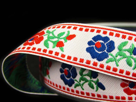 Taśma 18mm żakard KWIAT biała