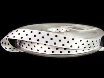 Wstążka 10mm atłas dwustronna DOTS biała