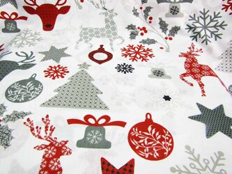 Płótno bawełniane motyw świąteczny biały