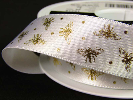 Wstążka 25mm atłas BEES biała