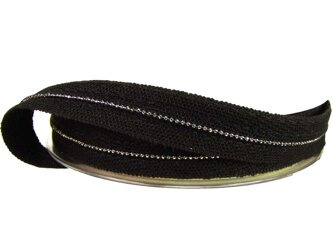 Taśma 1,5cm bawełna tiul & łańcuszek czarna