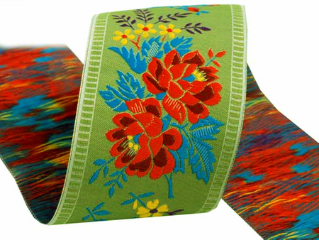 Taśma 55mm żakard RÓŻA szałwiowa zieleń