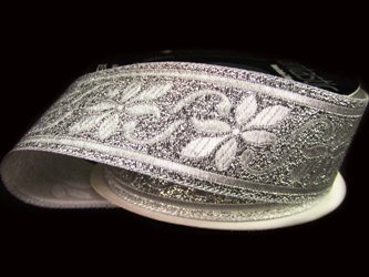 Taśma 35mm żakard kwiat srebrna