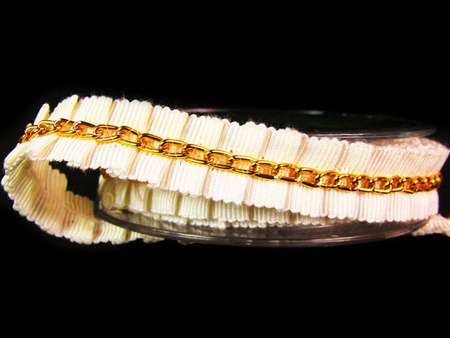 Taśma 1,5cm plisowany ryps z łańcuchem ivory