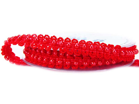 Taśma 10mm elastyczna pętelka z perłą czerwona