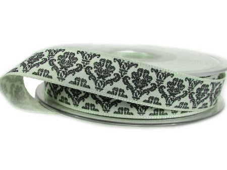 Wstążka 15mm tafta BAROQUE zielona szałwia