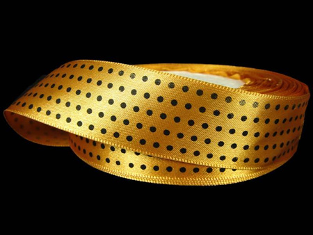 Wstążka 25mm atłas KROPECZKI złota