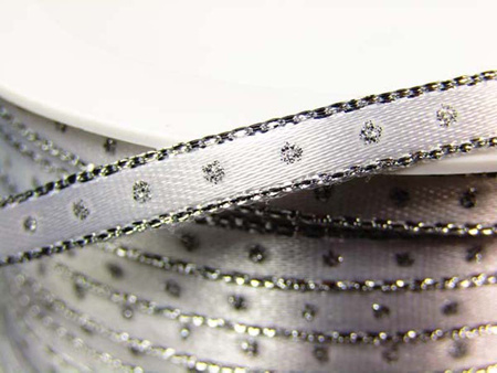 Wstążka 5mm atłas KROPKI rexor biała