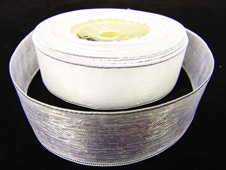 Wstążka 18mm organtyna BRZEG srebrny