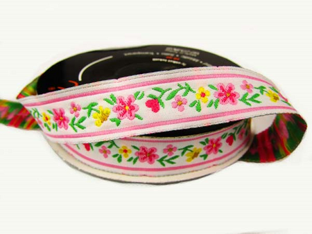 Taśma 16mm żakard KWIAT róż