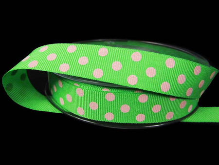 Wstążka 15mm ryps KROPKI pistacjowa