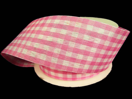 Wstążka 40mm cięta KRATKA różowa