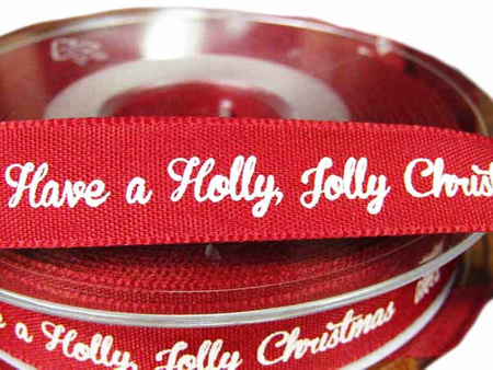 Wstążka 15mm tafta HOLLY JOLLY CHRISTMAS bordo