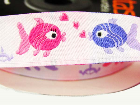 Tasma 16mm żakard RYBKA biała