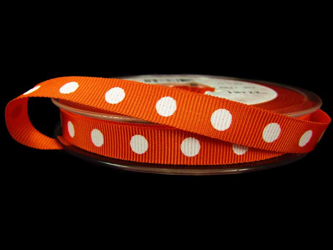 Wstążka 10mm ryps BIG DOTS pomarańcz