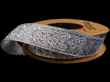 Taśma 16mm żakard ORNAMENT silver