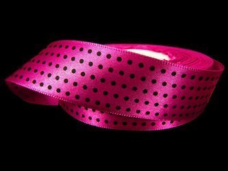 Wstążka 25mm atłas KROPECZKI fuksja