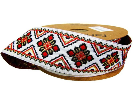 Taśma 35mm żakard AZTEC czerwono-złota