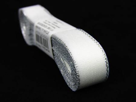 Wstążka 15mm tafta biało-srebrna