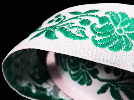 Taśma 25mm żakard KWIAT zielona