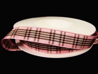 Wstążka 15mm kratka BLACKBERRY róż