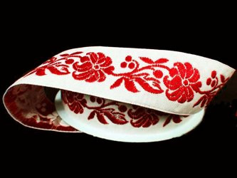 Taśma 25mm żakard KWIAT czerwona