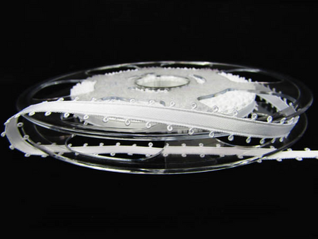 Wstążka 9mm atłas PICOT biała