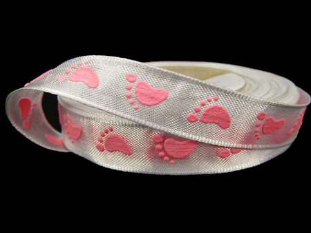 Wstążka 15mm tafta STÓPKI róż