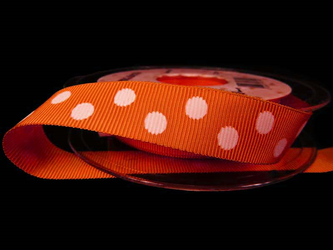 Wstążka 16mm ryps BIG DOTS pomarańcz