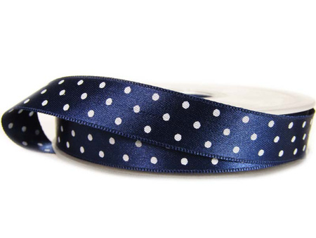 Wstążka 15mm atłas dwustronna DOTS granat