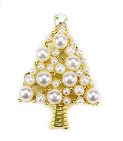 Broszka - choinka z perłami