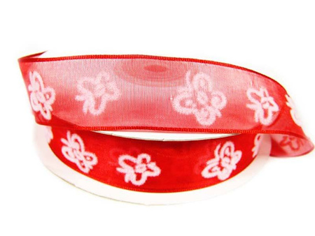 Wstążka 25mm organtyna MOTYL czerwona