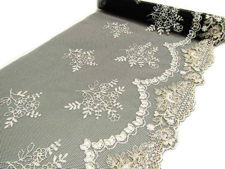 Koronka 18cm tiulowa czarno-biała