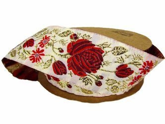 Taśma 35mm żakard RÓŻA czerwono-złota